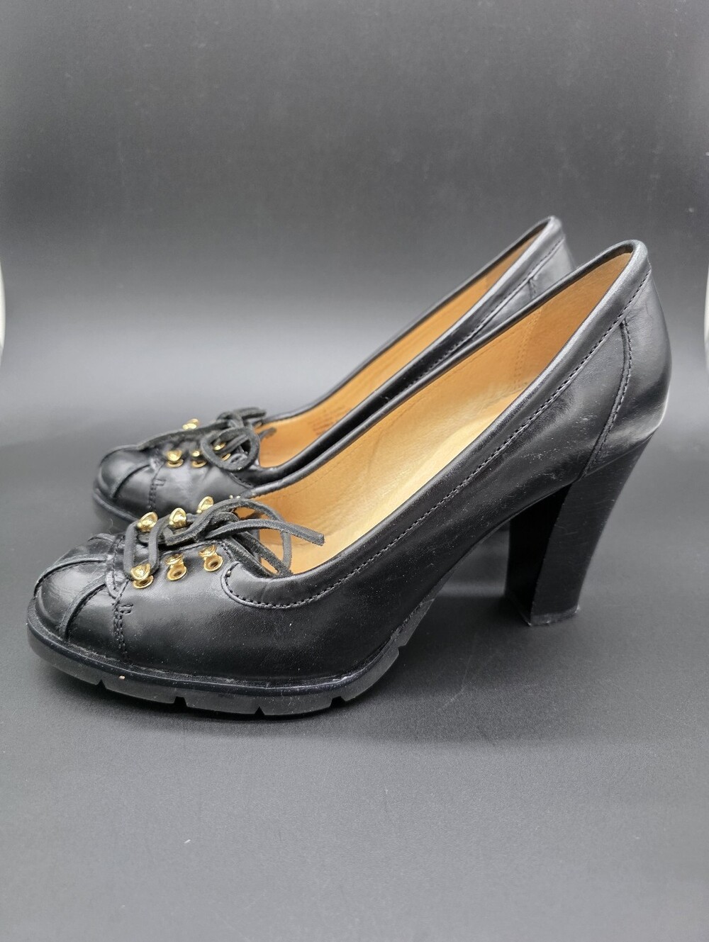 MICHAEL.KORS WINTER Black Leather High-Heel Lace Pump Sz 9